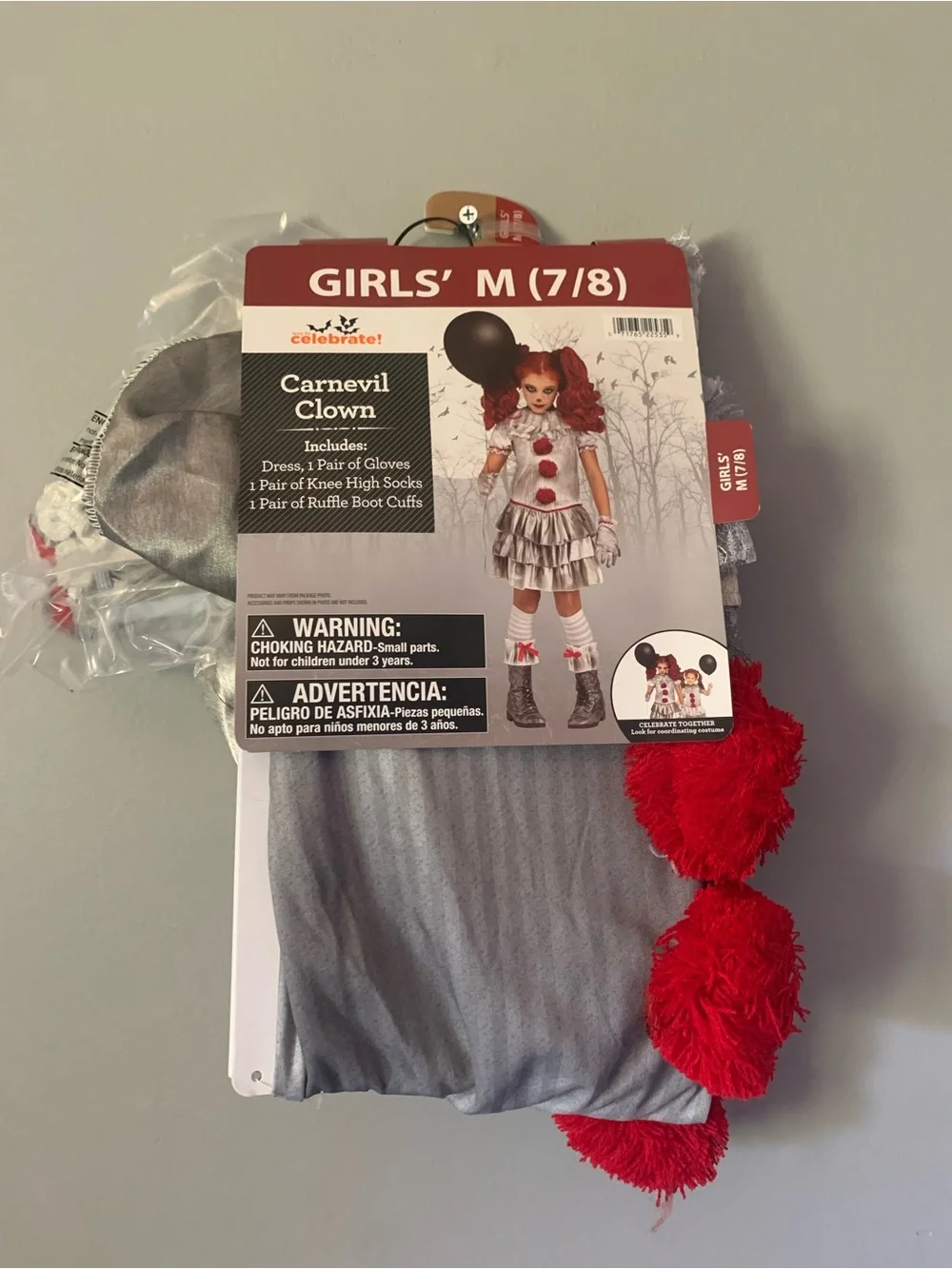 NWT. WAY TO CELEBRATE Carnevil Clown Creepy Clown Kids Costume